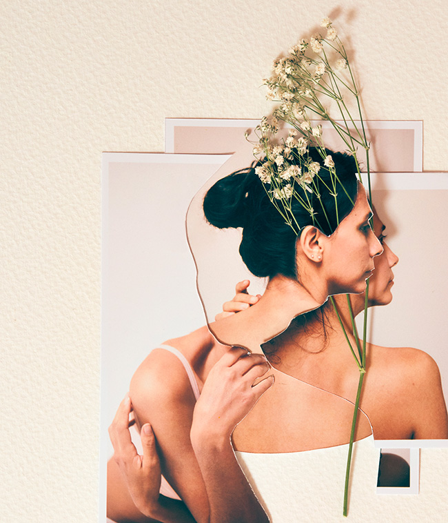 Collage de retratos con flores